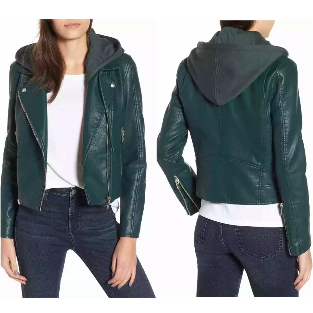 BLANKNYC Green Meant to Be Leather Moto Jacket